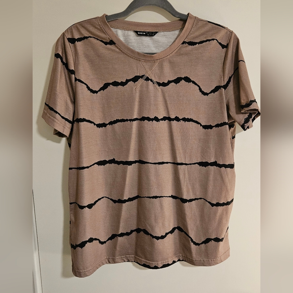Shein Brown and Black Striped T-Shirt
